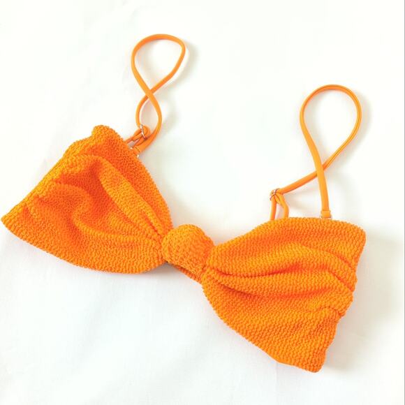 Inc. Swim It's Now Cool Swimwear Orange Bikini Top Crimped Tangerine Bandeau XS - Picture 2 of 7